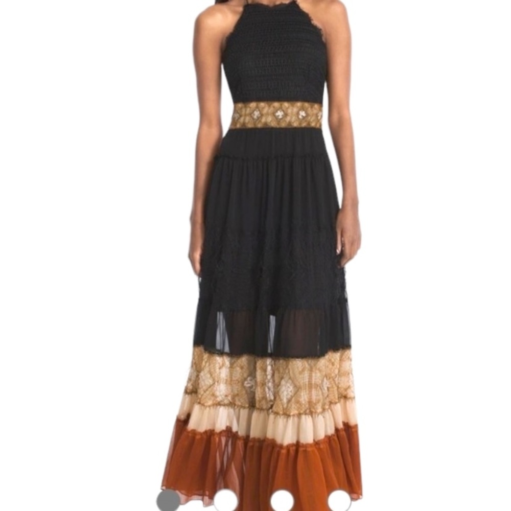 White House Black Market maxi halter dress , open half back eyelet dress. - Picture 2 of 9